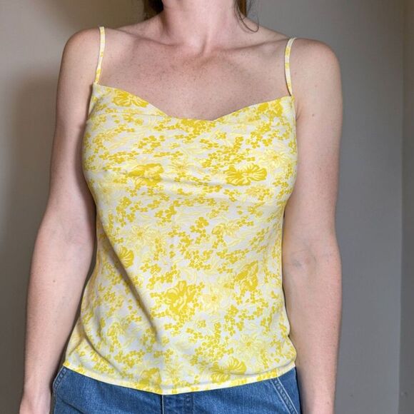 Loft Yellow and White Floral Spaghetti Strapped Cowl Top Size XSP - Picture 2 of 5